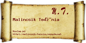 Malincsik Teónia névjegykártya